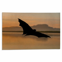 Outdoor Bat Silhouette Flying At Sunset Rugs 90186792