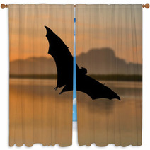 Outdoor Bat Silhouette Flying At Sunset Window Curtains 90186792