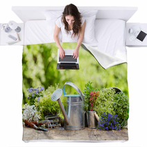 Outdoor Gardening Tools And Flowers Blankets 67904933