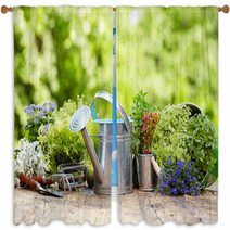 Outdoor Gardening Tools And Flowers Window Curtains 67904933