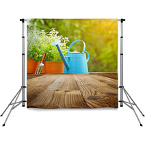 Outdoor Gardening Tools  On Old Wood Table Backdrops 61233227