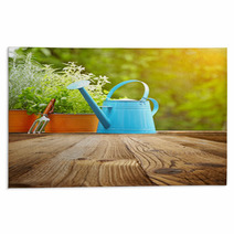 Outdoor Gardening Tools  On Old Wood Table Rugs 61233227
