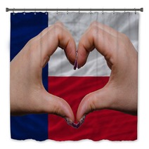 Over American State Flag Of Texas Showed Heart And Love Gesture Bath Decor 40239558