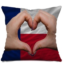 Over American State Flag Of Texas Showed Heart And Love Gesture Pillows 40239558