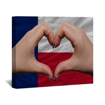 Over American State Flag Of Texas Showed Heart And Love Gesture Wall Art 40239558