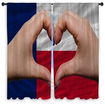 Over American State Flag Of Texas Showed Heart And Love Gesture Window Curtains 40239558