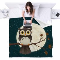 Owl At Night Blankets 68140955
