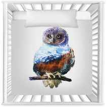 Owl Double Exposure Illustration Nursery Decor 108368959