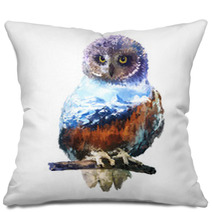 Owl Double Exposure Illustration Pillows 108368959