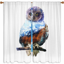 Owl Double Exposure Illustration Window Curtains 108368959