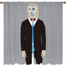 Owl Dressed Up In Tuxedo Anthropomorphic Illustration Fashion Animals Window Curtains 213065357