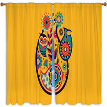 Owl Mandala Floral Colorful Design Window Curtains 230630351