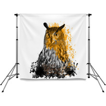 Owl With Abstract Paint On White Background Backdrops 194126656