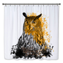Owl With Abstract Paint On White Background Bath Decor 194126656
