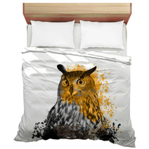 Owl With Abstract Paint On White Background Bedding 194126656