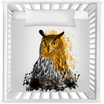 Owl With Abstract Paint On White Background Nursery Decor 194126656