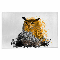 Owl With Abstract Paint On White Background Rugs 194126656