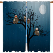 Owls At Night Vector Window Curtains 62719382