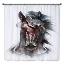 Painted Colored Horse Portrait Isolated In Front Bath Decor 217580520