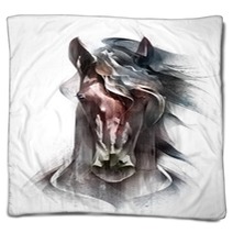 Painted Colored Horse Portrait Isolated In Front Blankets 217580520