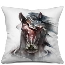 Painted Colored Horse Portrait Isolated In Front Pillows 217580520