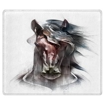 Painted Colored Horse Portrait Isolated In Front Rugs 217580520