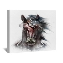 Painted Colored Horse Portrait Isolated In Front Wall Art 217580520