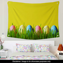 Painted Easter Eggs In A Green Grass On A Meadow Wall Art 193610165