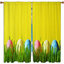 Painted Easter Eggs In A Green Grass On A Meadow Window Curtains 193610165