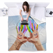 Painted Hands With Smile Blankets 65761005