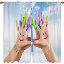 Painted Hands With Smile Window Curtains 65761005