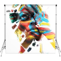 Paintography Double Exposure Of An Attractive Male Model With Closed Eyes And Hand Covering Face Combined With Colorful Hand Drawn Paintings Backdrops 290119912