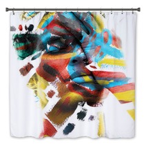 Paintography Double Exposure Of An Attractive Male Model With Closed Eyes And Hand Covering Face Combined With Colorful Hand Drawn Paintings Bath Decor 290119912