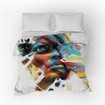Paintography Double Exposure Of An Attractive Male Model With Closed Eyes And Hand Covering Face Combined With Colorful Hand Drawn Paintings Bedding 290119912