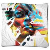 Paintography Double Exposure Of An Attractive Male Model With Closed Eyes And Hand Covering Face Combined With Colorful Hand Drawn Paintings Blankets 290119912