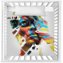 Paintography Double Exposure Of An Attractive Male Model With Closed Eyes And Hand Covering Face Combined With Colorful Hand Drawn Paintings Nursery Decor 290119912