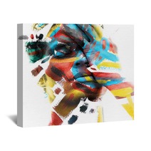 Paintography Double Exposure Of An Attractive Male Model With Closed Eyes And Hand Covering Face Combined With Colorful Hand Drawn Paintings Wall Art 290119912
