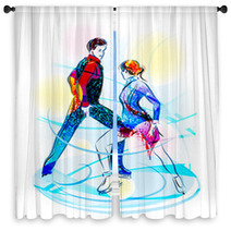 Pair Figure Skating Ice Show Window Curtains 28044963