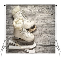 Pair Of White Ice Skates With Copy Space Backdrops 133802702