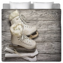 Pair Of White Ice Skates With Copy Space Bedding 133802702