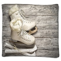 Pair Of White Ice Skates With Copy Space Blankets 133802702