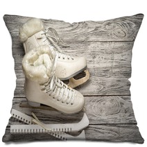 Pair Of White Ice Skates With Copy Space Pillows 133802702