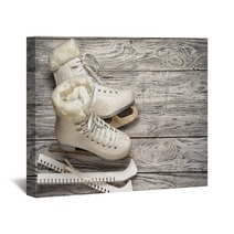 Pair Of White Ice Skates With Copy Space Wall Art 133802702