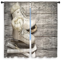 Pair Of White Ice Skates With Copy Space Window Curtains 133802702