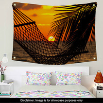 Palm, Hammock And Sunset Wall Art 3450621