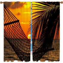 Palm, Hammock And Sunset Window Curtains 3450621