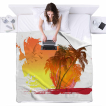 Palm On Sunset Background Blankets 68715101