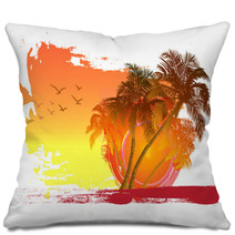 Palm On Sunset Background Pillows 68715101