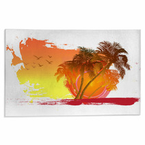 Palm On Sunset Background Rugs 68715101