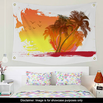 Palm On Sunset Background Wall Art 68715101